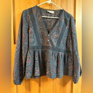 Lucky Brand Paisley V-Neck Blouse - Baby doll style